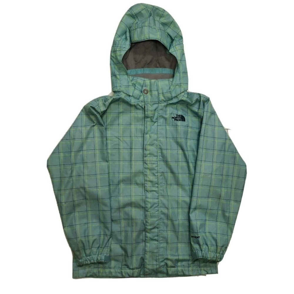 The North Face Youth Girls Hyvent Hoodie Jacket Zip Size Large 14/16 Plaid Green
